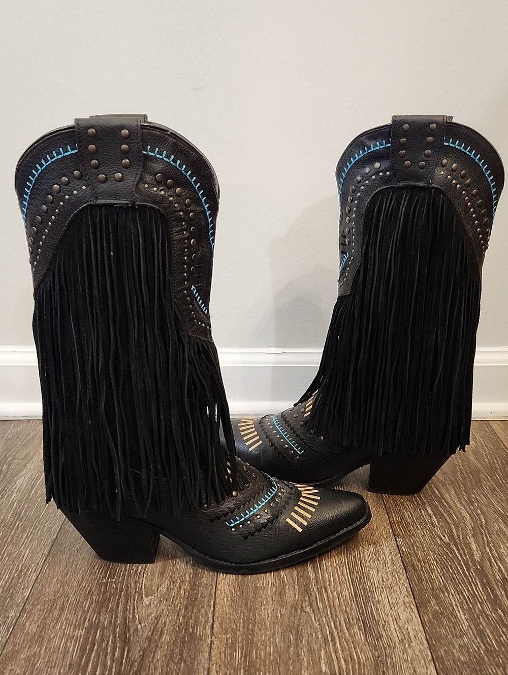 Dingo Womens Gypsy Fringe Leather Country Western Boots Black Size 10 DI 737 - Picture 4 of 12